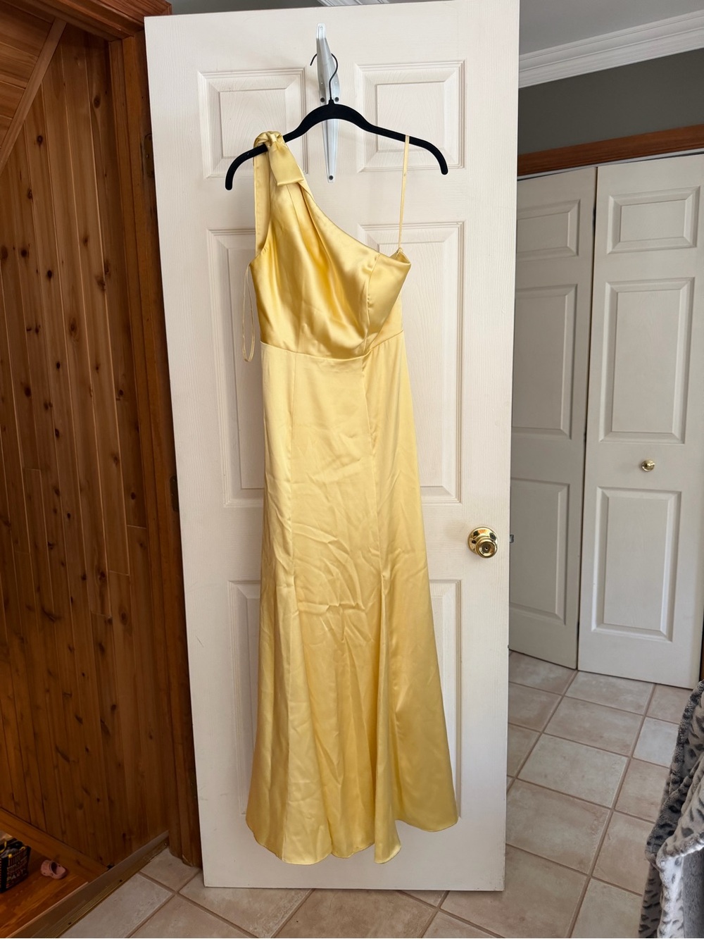 Revelry One-Shoulder Yellow Satin Dress